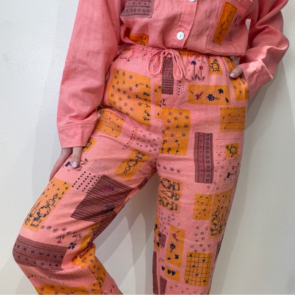 Vintage Patchwork Linen Pants Set - image 5